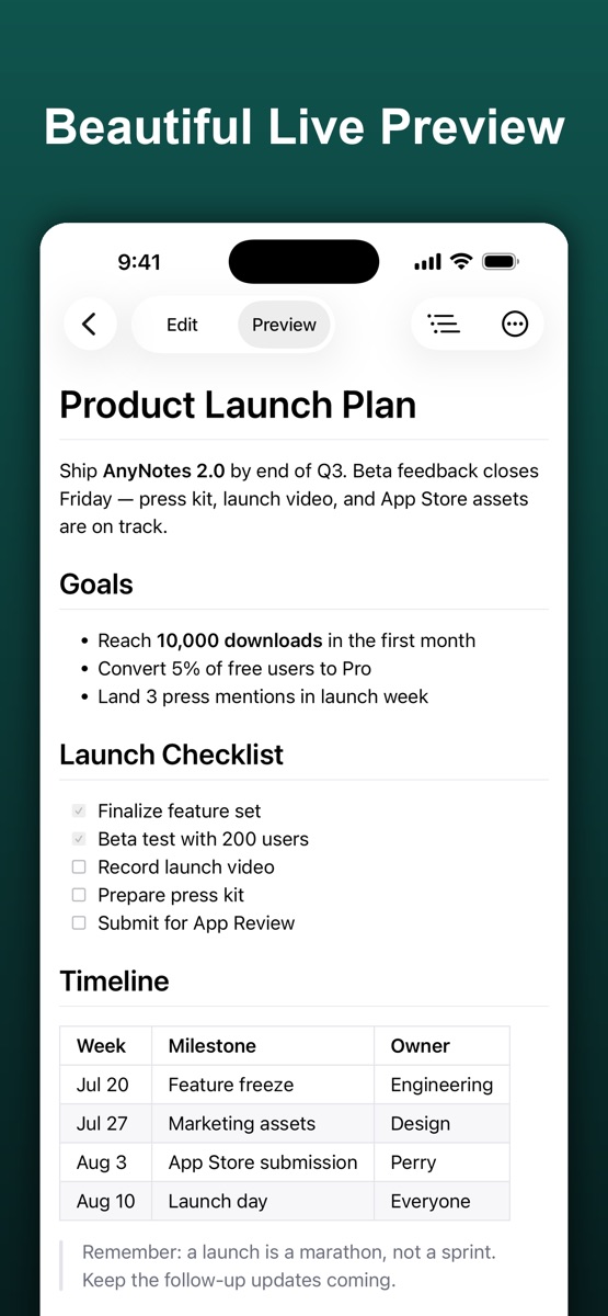 AnyMarkdown iPhone formatted document preview